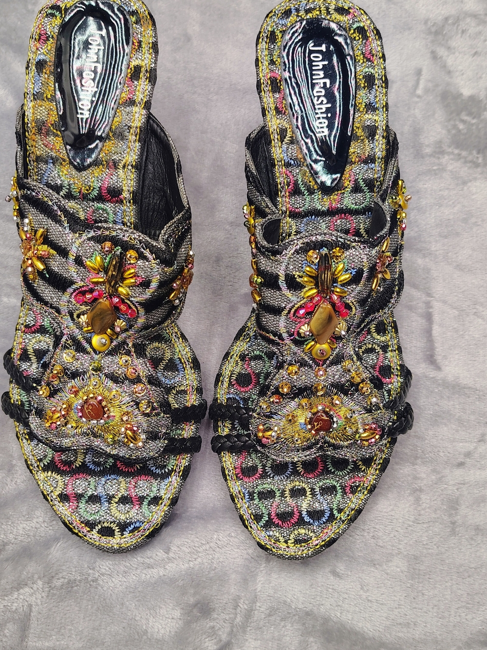 Embellished Multicolor Women's Slide Sandals